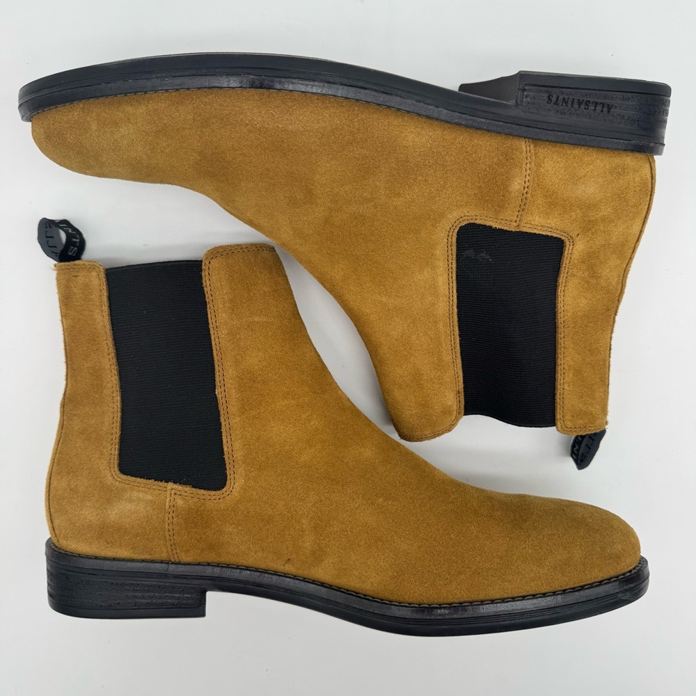 NWOB Allsaints Harley Tan Brown Suede Leather Chelsea Boots Size 43/10 - Picture 7 of 13